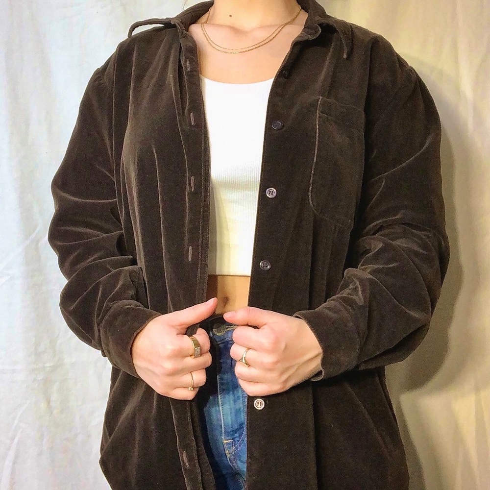 Liz Claiborne brown velvet long sleeve button down